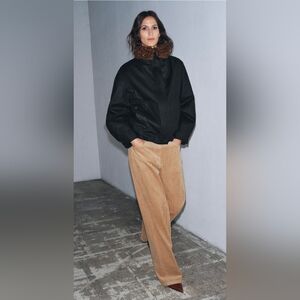 Zara Black Teddy Jacket with Brown Collar